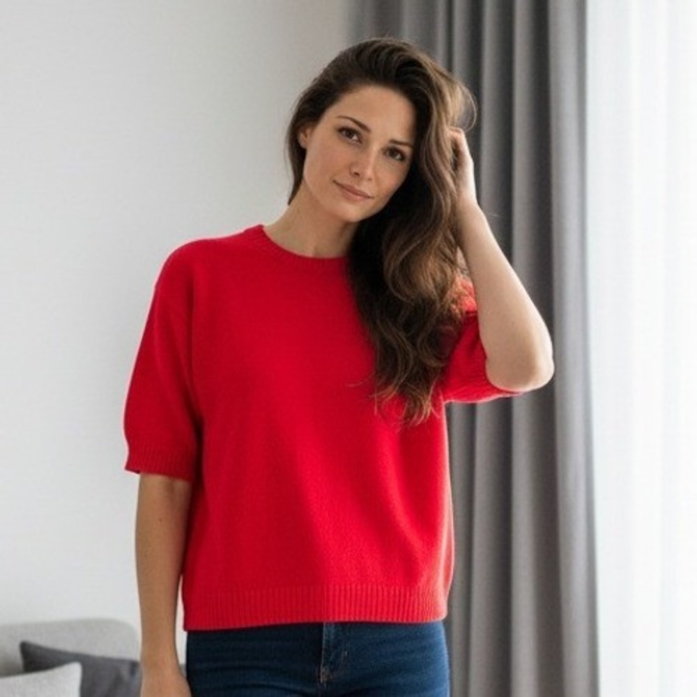 Bernice Creations 2X Vintage Red Acrylic Knit Short Sleeve Sweater Women's 80's